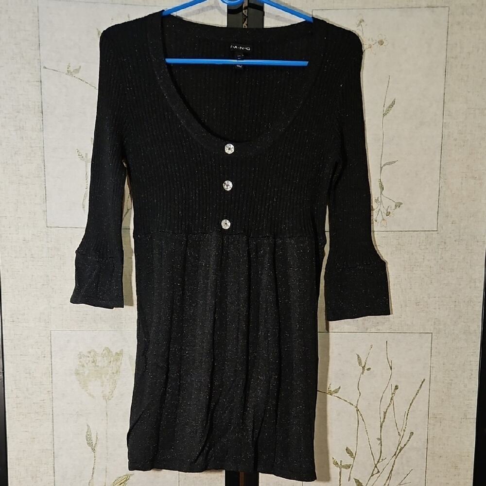 FANG Black Fitted Blouse with Bell Sleeves